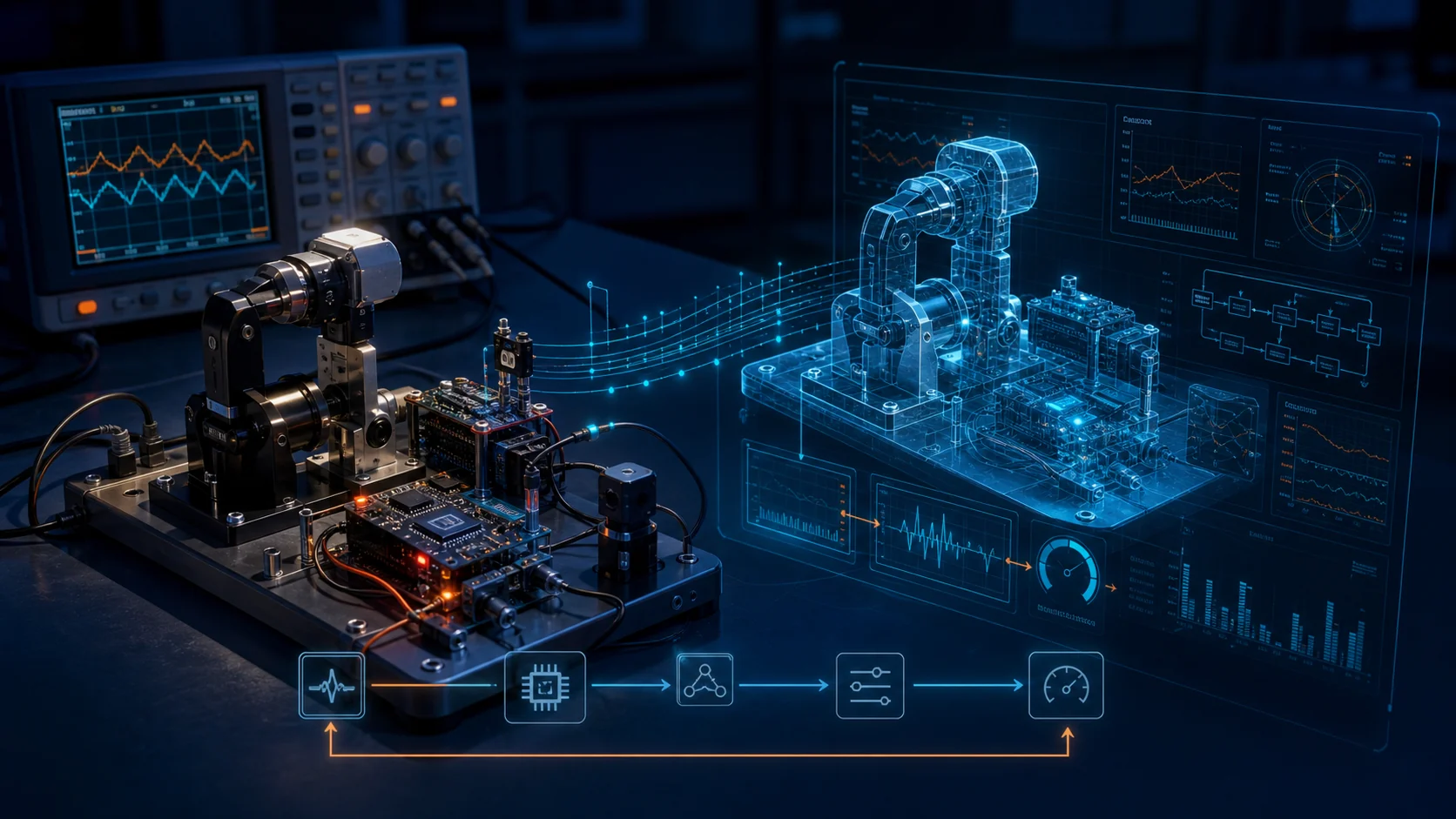 Physical embedded testbed synchronized with a real-time digital twin